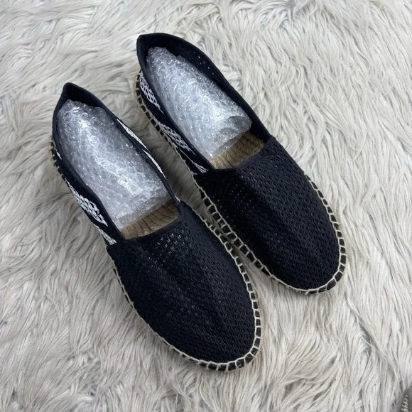 Off-White Men's 12.5 Black White Striped Open Knit Espadrille Resort Beachy Boho - Picture 2 of 9